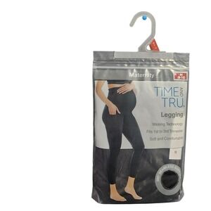 Medium Time and Tru Maternity Leggings Black Seamless Support Wicking Pocket